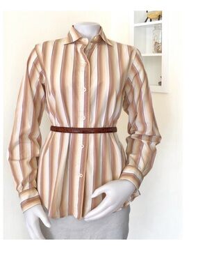 Vintage Faconnable cream pastel striped long sleeve shirt button front